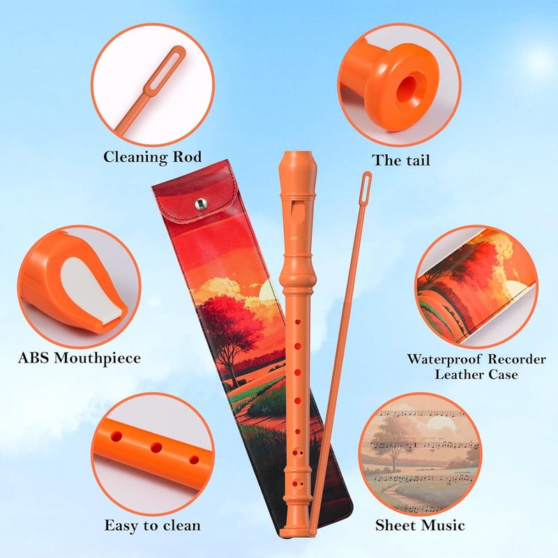SDREAM Soprano Recorder Instrument for Kids and Adults - Beginner 8 Hole German Fingering Recorder Flute With Cleaning Rod, Packing Bag and Sheet Music (Orange) - Image 2
